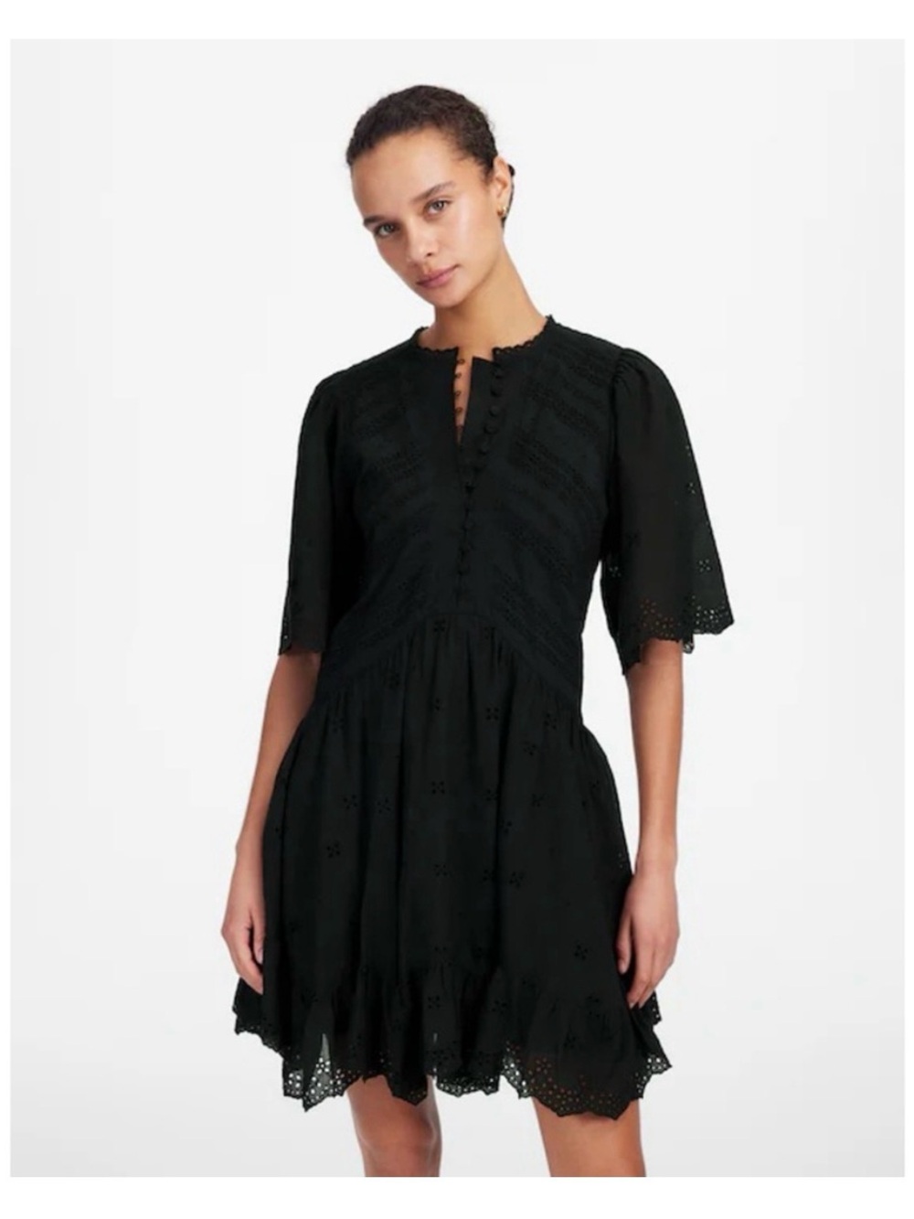 Madewell black lace eyelet ruffle cotton dress - size 0/small